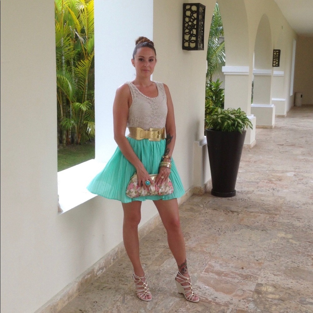 Turquoise and cream lace flowy dress
